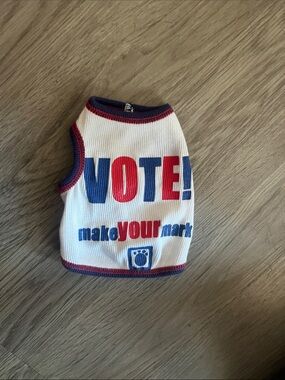 Small White 'VOTE' Dog Tank Top with Red & Blue Trim